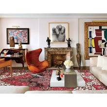 Load image into Gallery viewer, 7&#39;10&quot;x11&#39;5&quot; Imperial Red, Pure Wool, Hand Knotted, Semi Antique Bohemian Persian Heriz, Good Condition, Rustic Feel, Sides and Ends Professionally Secured, Cleaned, Oriental Rug FWR511902