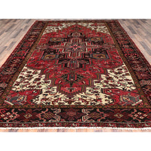 Load image into Gallery viewer, 7&#39;10&quot;x11&#39;5&quot; Imperial Red, Pure Wool, Hand Knotted, Semi Antique Bohemian Persian Heriz, Good Condition, Rustic Feel, Sides and Ends Professionally Secured, Cleaned, Oriental Rug FWR511902
