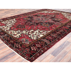 7'10"x11'5" Imperial Red, Pure Wool, Hand Knotted, Semi Antique Bohemian Persian Heriz, Good Condition, Rustic Feel, Sides and Ends Professionally Secured, Cleaned, Oriental Rug FWR511902