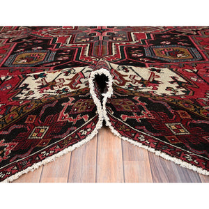 7'10"x11'5" Imperial Red, Pure Wool, Hand Knotted, Semi Antique Bohemian Persian Heriz, Good Condition, Rustic Feel, Sides and Ends Professionally Secured, Cleaned, Oriental Rug FWR511902