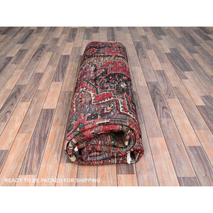 7'10"x11'5" Imperial Red, Pure Wool, Hand Knotted, Semi Antique Bohemian Persian Heriz, Good Condition, Rustic Feel, Sides and Ends Professionally Secured, Cleaned, Oriental Rug FWR511902