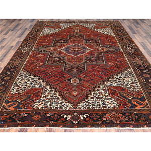 8'2"x10'10" Imperial Red, Semi Antique Bohemian Persian Heriz, Good Condition, Rustic Look, Pure Wool, Hand Knotted, Sides and Ends Professionally Secured, Cleaned, Oriental Rug FWR511938