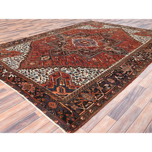 8'2"x10'10" Imperial Red, Semi Antique Bohemian Persian Heriz, Good Condition, Rustic Look, Pure Wool, Hand Knotted, Sides and Ends Professionally Secured, Cleaned, Oriental Rug FWR511938