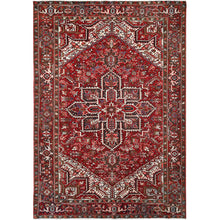 Load image into Gallery viewer, 7&#39;9&quot;x10&#39;10&quot; Ajax Red, Pure Wool, Hand Knotted, Vintage Bohemian Persian Heriz, Large Geometric Medallion, Good Condition, Rustic Look, Sides and Ends Professionally Secured, Cleaned, Oriental Rug FWR512034
