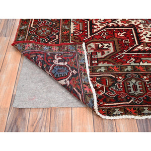 7'9"x10'10" Ajax Red, Pure Wool, Hand Knotted, Vintage Bohemian Persian Heriz, Large Geometric Medallion, Good Condition, Rustic Look, Sides and Ends Professionally Secured, Cleaned, Oriental Rug FWR512034