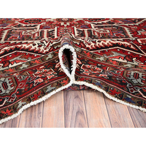 7'9"x10'10" Ajax Red, Pure Wool, Hand Knotted, Vintage Bohemian Persian Heriz, Large Geometric Medallion, Good Condition, Rustic Look, Sides and Ends Professionally Secured, Cleaned, Oriental Rug FWR512034