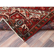 Load image into Gallery viewer, 7&#39;9&quot;x10&#39;10&quot; Ajax Red, Pure Wool, Hand Knotted, Vintage Bohemian Persian Heriz, Large Geometric Medallion, Good Condition, Rustic Look, Sides and Ends Professionally Secured, Cleaned, Oriental Rug FWR512034