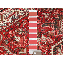 Load image into Gallery viewer, 7&#39;9&quot;x10&#39;10&quot; Ajax Red, Pure Wool, Hand Knotted, Vintage Bohemian Persian Heriz, Large Geometric Medallion, Good Condition, Rustic Look, Sides and Ends Professionally Secured, Cleaned, Oriental Rug FWR512034