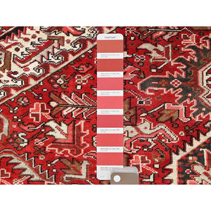 7'9"x10'10" Ajax Red, Pure Wool, Hand Knotted, Vintage Bohemian Persian Heriz, Large Geometric Medallion, Good Condition, Rustic Look, Sides and Ends Professionally Secured, Cleaned, Oriental Rug FWR512034