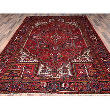 Load image into Gallery viewer, 7&#39;8&quot;x11&#39; Carmine Red, Semi Antique Bohemian Persian Heriz, Good Condition, Distressed Feel, Evenly Worn, Pure Wool, Hand Knotted, Sides and Ends Professionally Secured, Cleaned, Oriental Rug FWR512136
