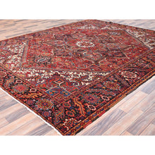 Load image into Gallery viewer, 8&#39;5&quot;x10&#39;9&quot; Ajax Red, Distressed Look, Pure Wool, Hand Knotted, Vintage Bohemian Persian Heriz, Good Condition, Sides and Ends Professionally Secured, Cleaned, Oriental Rug FWR512196