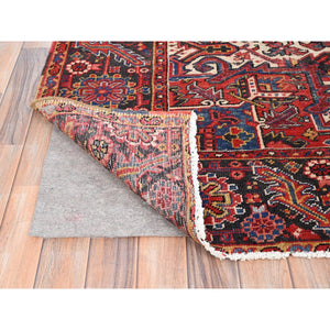 8'5"x10'9" Ajax Red, Distressed Look, Pure Wool, Hand Knotted, Vintage Bohemian Persian Heriz, Good Condition, Sides and Ends Professionally Secured, Cleaned, Oriental Rug FWR512196