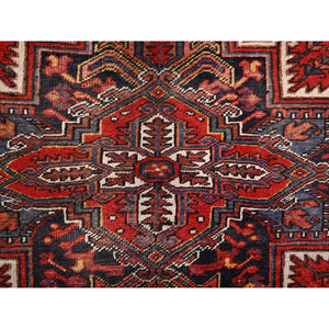 8'x9'9" Fire Brick Red, Rustic Look, Pure Wool, Hand Knotted, Vintage Bohemian Persian Heriz, Good Condition, Sides and Ends Professionally Secured, Cleaned, Oriental Rug FWR512250
