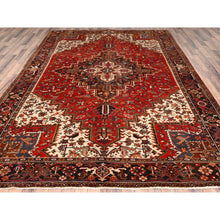 Load image into Gallery viewer, 8&#39;3&quot;x10&#39;10&quot; Chili Red with Ivory Corners, Rustic Feel, Pure Wool, Hand Knotted, Semi Antique Bohemian Persian Heriz, Good Condition, Sides and Ends Professionally Secured, Cleaned, Oriental Rug FWR512310