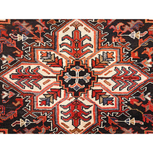 8'3"x10'10" Chili Red with Ivory Corners, Rustic Feel, Pure Wool, Hand Knotted, Semi Antique Bohemian Persian Heriz, Good Condition, Sides and Ends Professionally Secured, Cleaned, Oriental Rug FWR512310