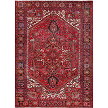 Load image into Gallery viewer, 9&#39;9&quot;x12&#39;6&quot; Desire Red, Distressed Look, Pure Wool, Hand Knotted, Vintage Bohemian, Persian Heriz, Good Condition, Sides and Ends Professionally Secured, Cleaned, Oriental Rug FWR512340