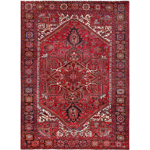 9'9"x12'6" Desire Red, Distressed Look, Pure Wool, Hand Knotted, Vintage Bohemian, Persian Heriz, Good Condition, Sides and Ends Professionally Secured, Cleaned, Oriental Rug FWR512340