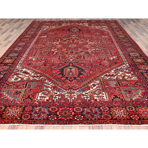 9'9"x12'6" Desire Red, Distressed Look, Pure Wool, Hand Knotted, Vintage Bohemian, Persian Heriz, Good Condition, Sides and Ends Professionally Secured, Cleaned, Oriental Rug FWR512340