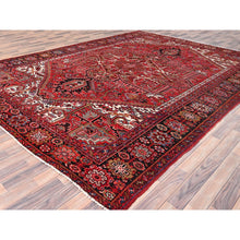 Load image into Gallery viewer, 9&#39;9&quot;x12&#39;6&quot; Desire Red, Distressed Look, Pure Wool, Hand Knotted, Vintage Bohemian, Persian Heriz, Good Condition, Sides and Ends Professionally Secured, Cleaned, Oriental Rug FWR512340
