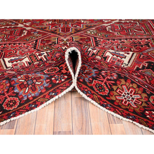 9'9"x12'6" Desire Red, Distressed Look, Pure Wool, Hand Knotted, Vintage Bohemian, Persian Heriz, Good Condition, Sides and Ends Professionally Secured, Cleaned, Oriental Rug FWR512340