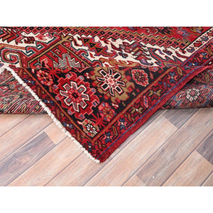 9'9"x12'6" Desire Red, Distressed Look, Pure Wool, Hand Knotted, Vintage Bohemian, Persian Heriz, Good Condition, Sides and Ends Professionally Secured, Cleaned, Oriental Rug FWR512340