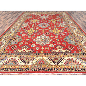 10'x14' Desire Red, Special Kazak with Large Elements, Natural Dyes, Pure Wool, Hand Knotted, Oriental Rug FWR512460