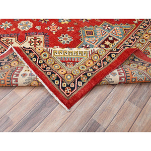 10'x14' Desire Red, Special Kazak with Large Elements, Natural Dyes, Pure Wool, Hand Knotted, Oriental Rug FWR512460