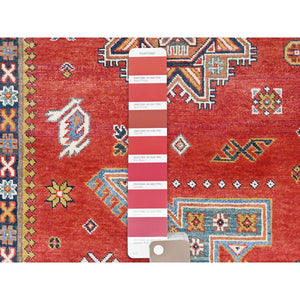 9'1"x12' Brick Red, Special Kazak with Large Elements, 100% Wool, Vegetable Dyes, Hand Knotted, Oriental Rug FWR512478