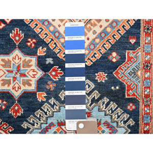 8'4"x10' Indigo Blue, Special Kazak with All Over Medallions, Natural Dyes, Hand Knotted, Natural Wool, Oriental Rug FWR512484