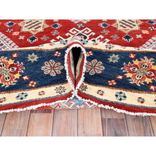Load image into Gallery viewer, 7&#39;10&quot;x7&#39;9&quot; Crimson Red, Vegetable Dyes, Extra Soft Wool, Special Kazak with Geometric Elements, Hand Knotted, Round Oriental Rug FWR512502