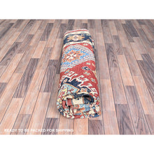 Load image into Gallery viewer, 7&#39;10&quot;x7&#39;9&quot; Crimson Red, Vegetable Dyes, Extra Soft Wool, Special Kazak with Geometric Elements, Hand Knotted, Round Oriental Rug FWR512502