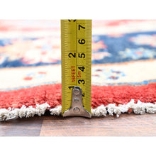 Load image into Gallery viewer, 7&#39;10&quot;x7&#39;9&quot; Crimson Red, Vegetable Dyes, Extra Soft Wool, Special Kazak with Geometric Elements, Hand Knotted, Round Oriental Rug FWR512502