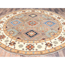Load image into Gallery viewer, 8&#39;x8&#39; Tortilla Brown, Special Kazak with Large Elements, Natural Dyes, Hand Knotted, 100% Wool, Round Oriental Rug FWR512508