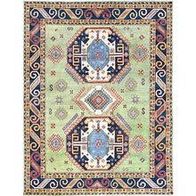 Load image into Gallery viewer, 7&#39;10&quot;x10&#39;1&quot; Olive Green, Special Kazak with Geometric Elements, Natural Dyes, Extra Soft Wool, Hand Knotted, Oriental Rug FWR512532