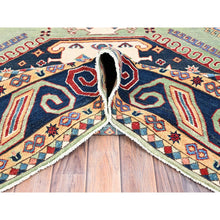 Load image into Gallery viewer, 7&#39;10&quot;x10&#39;1&quot; Olive Green, Special Kazak with Geometric Elements, Natural Dyes, Extra Soft Wool, Hand Knotted, Oriental Rug FWR512532
