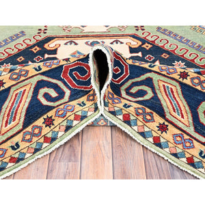 7'10"x10'1" Olive Green, Special Kazak with Geometric Elements, Natural Dyes, Extra Soft Wool, Hand Knotted, Oriental Rug FWR512532