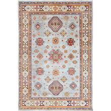 Load image into Gallery viewer, 6&#39;6&quot;x9&#39;8&quot; Sky Blue, 100% Wool, Vegetable Dyes, Special Kazak with All Over Medallions, Hand Knotted, Oriental Rug FWR512538