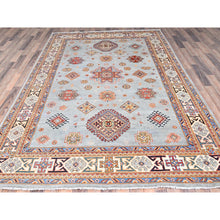Load image into Gallery viewer, 6&#39;6&quot;x9&#39;8&quot; Sky Blue, 100% Wool, Vegetable Dyes, Special Kazak with All Over Medallions, Hand Knotted, Oriental Rug FWR512538