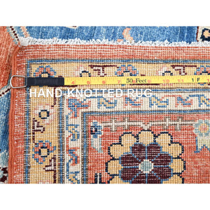 8'1"x9'9" Carrot Orange, Afghan Peshawar with Serapi Heriz Design, Hand Knotted, Natural Wool, Vegetable Dyes, Dense Weave, Oriental Rug FWR512694