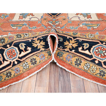 Load image into Gallery viewer, 9&#39;x12&#39; Tangerine Orange, Afghan Peshawar with Serapi Heriz Design, Dense Weave, Natural Dyes, Natural Wool, Hand Knotted, Oriental Rug FWR512724