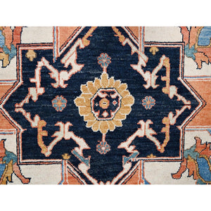 9'x12' Tangerine Orange, Afghan Peshawar with Serapi Heriz Design, Dense Weave, Natural Dyes, Natural Wool, Hand Knotted, Oriental Rug FWR512724