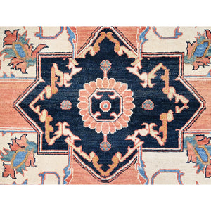 8'2"x9'10" Burnt Orange, Afghan Peshawar with Serapi Heriz Design, Dense Weave, Vegetable Dyes, Natural Wool, Hand Knotted, Oriental Rug FWR512754