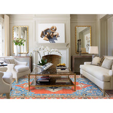Load image into Gallery viewer, 8&#39;x9&#39;10&quot; Tangerine Orange, Soft Wool, Vegetable Dyes, Dense Weave, Afghan Peshawar with Serapi Heriz Design, Hand Knotted, Oriental Rug FWR512766