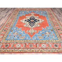 Load image into Gallery viewer, 8&#39;x9&#39;10&quot; Tangerine Orange, Soft Wool, Vegetable Dyes, Dense Weave, Afghan Peshawar with Serapi Heriz Design, Hand Knotted, Oriental Rug FWR512766