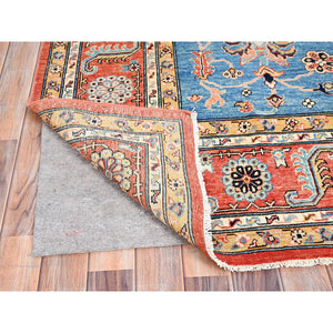8'x9'10" Tangerine Orange, Soft Wool, Vegetable Dyes, Dense Weave, Afghan Peshawar with Serapi Heriz Design, Hand Knotted, Oriental Rug FWR512766