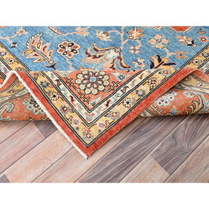 8'x9'10" Tangerine Orange, Soft Wool, Vegetable Dyes, Dense Weave, Afghan Peshawar with Serapi Heriz Design, Hand Knotted, Oriental Rug FWR512766