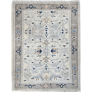 2'1"x2'7" Pearl White, Hand Knotted, Extra Soft Wool, Natural Dyes, Dense Weave, Afghan Peshawar with Serapi Heriz Design, Mat Oriental Rug FWR512832