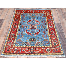 Load image into Gallery viewer, 2&#39;1&quot;x2&#39;10&quot; Denim Blue, Natural Wool, Hand Knotted, Dense Weave, Afghan Peshawar with Serapi Heriz Design, Natural Dyes, Mat Oriental Rug FWR512844