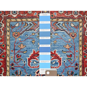 2'1"x2'10" Denim Blue, Natural Wool, Hand Knotted, Dense Weave, Afghan Peshawar with Serapi Heriz Design, Natural Dyes, Mat Oriental Rug FWR512844