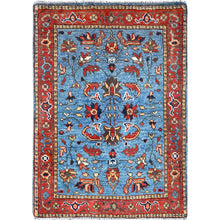 Load image into Gallery viewer, 2&#39;1&quot;x3&#39; Little Boy Blue, Natural Wool, Afghan Peshawar with Serapi Heriz Design, Vegetable Dyes, Dense Weave, Hand Knotted, Mat Oriental Rug FWR512874